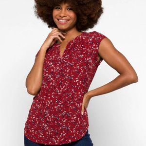 Morey Cap Sleeve Split Neck Printed Blouse in Burgundy